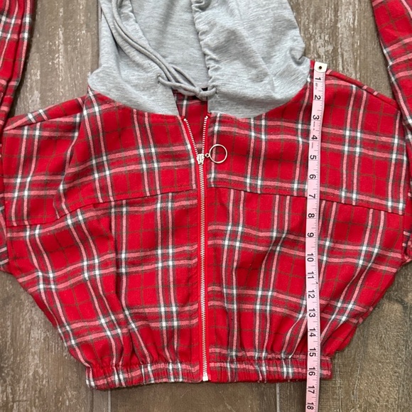 HYFVE Red Plaid Flannel Hoodie with Gray Hood - Picture 9 of 9
